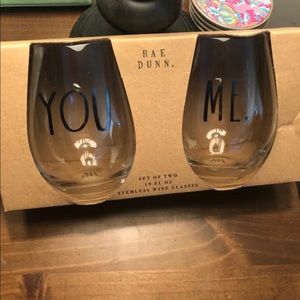 New set of 2 Rae Dunn wine glasses “you and me”